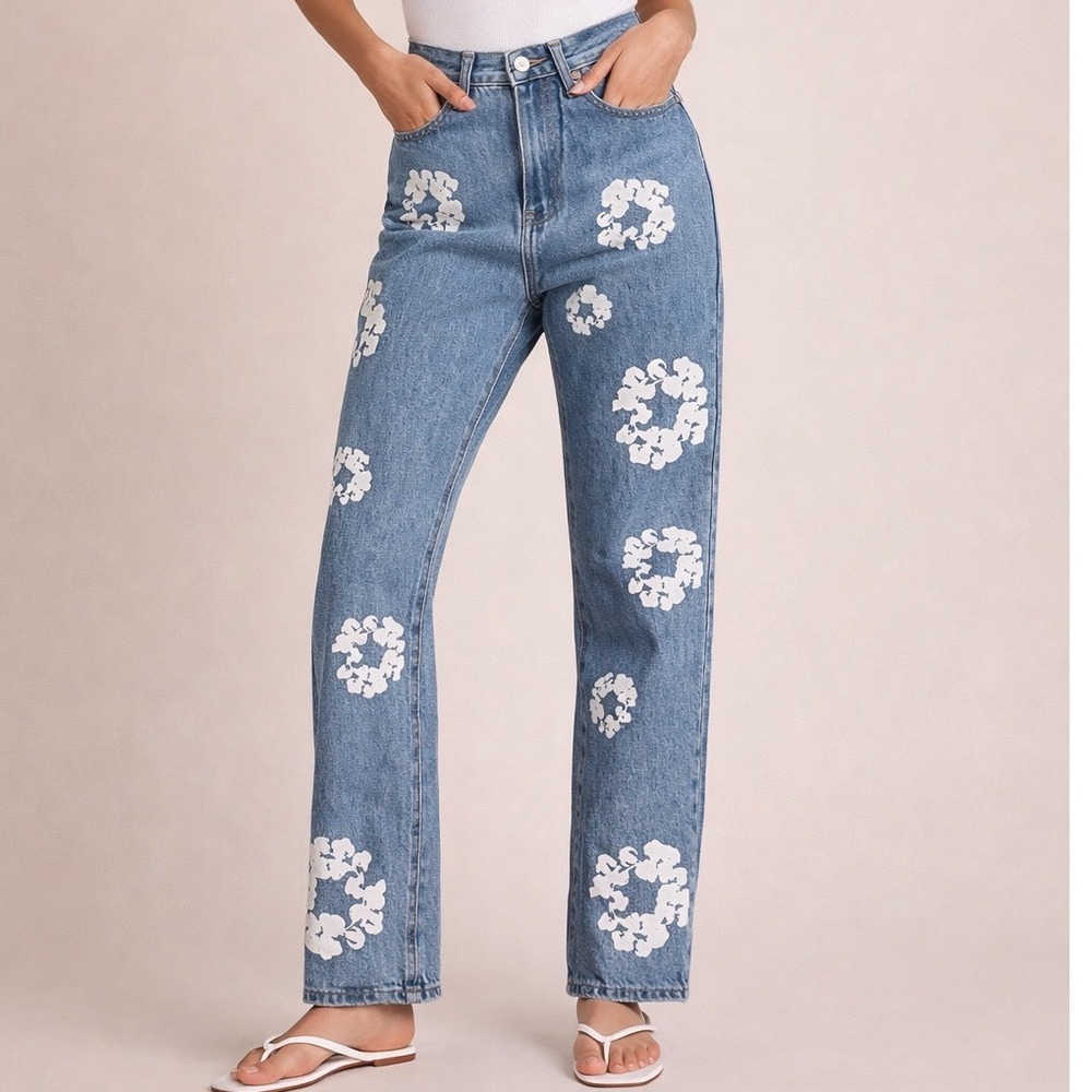 Black Icon Floral Print‎ Jeans Size 32 NWT Straight Leg Denim - Picture 8 of 8